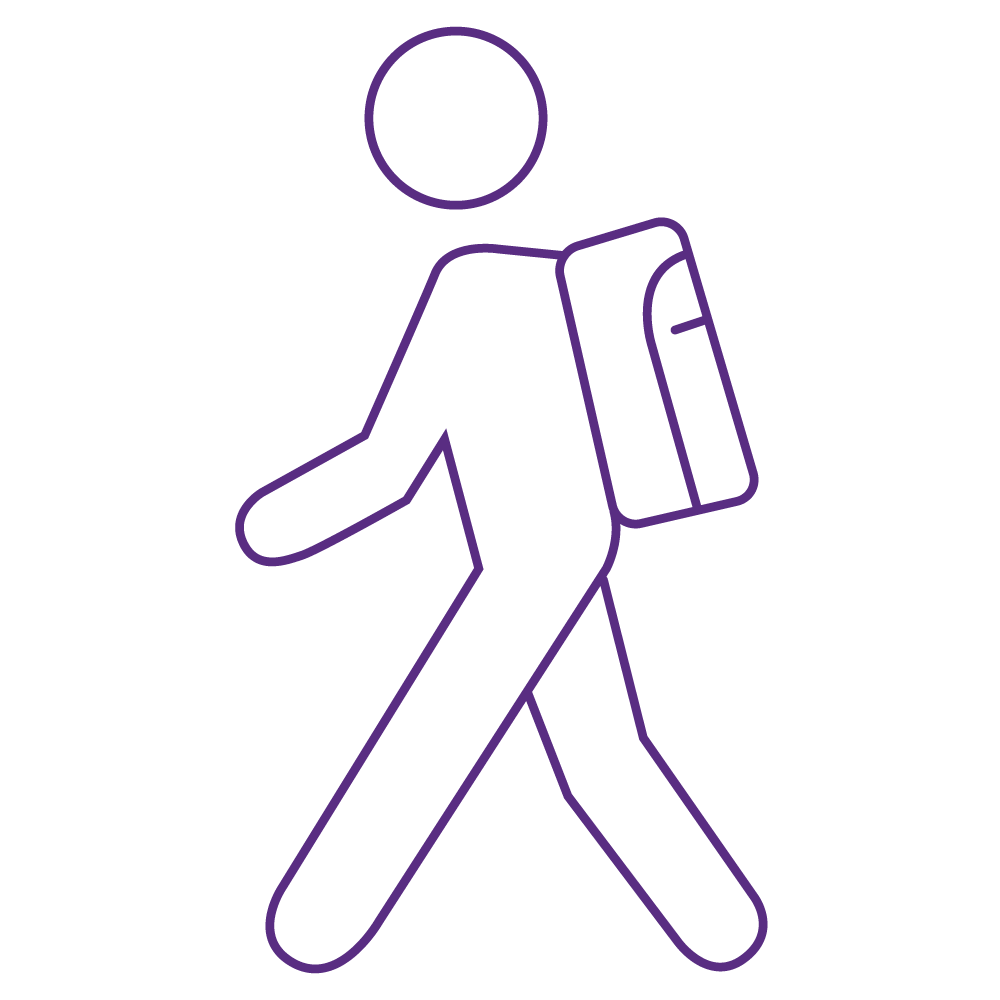 一个人背着背包走路的线条图